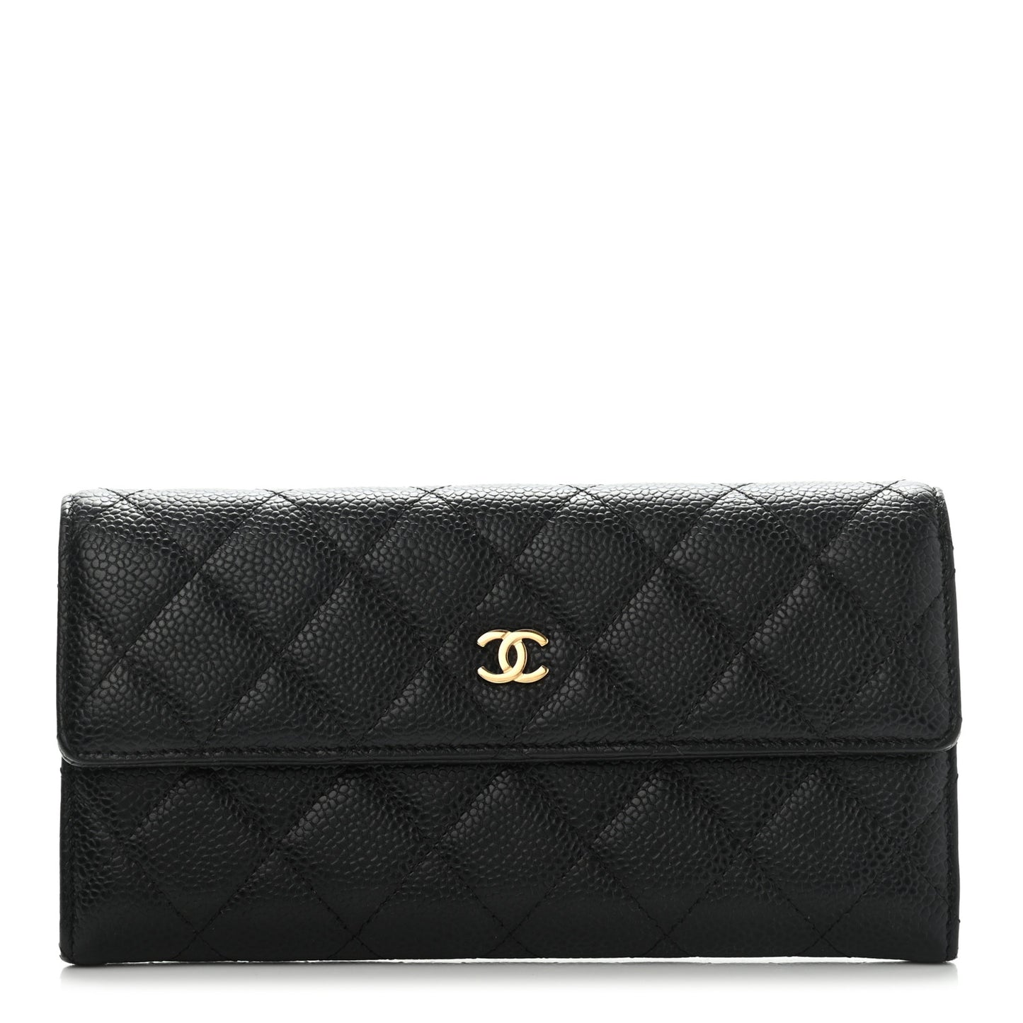 Caviar Quilted Large Gusset Flap Wallet Black