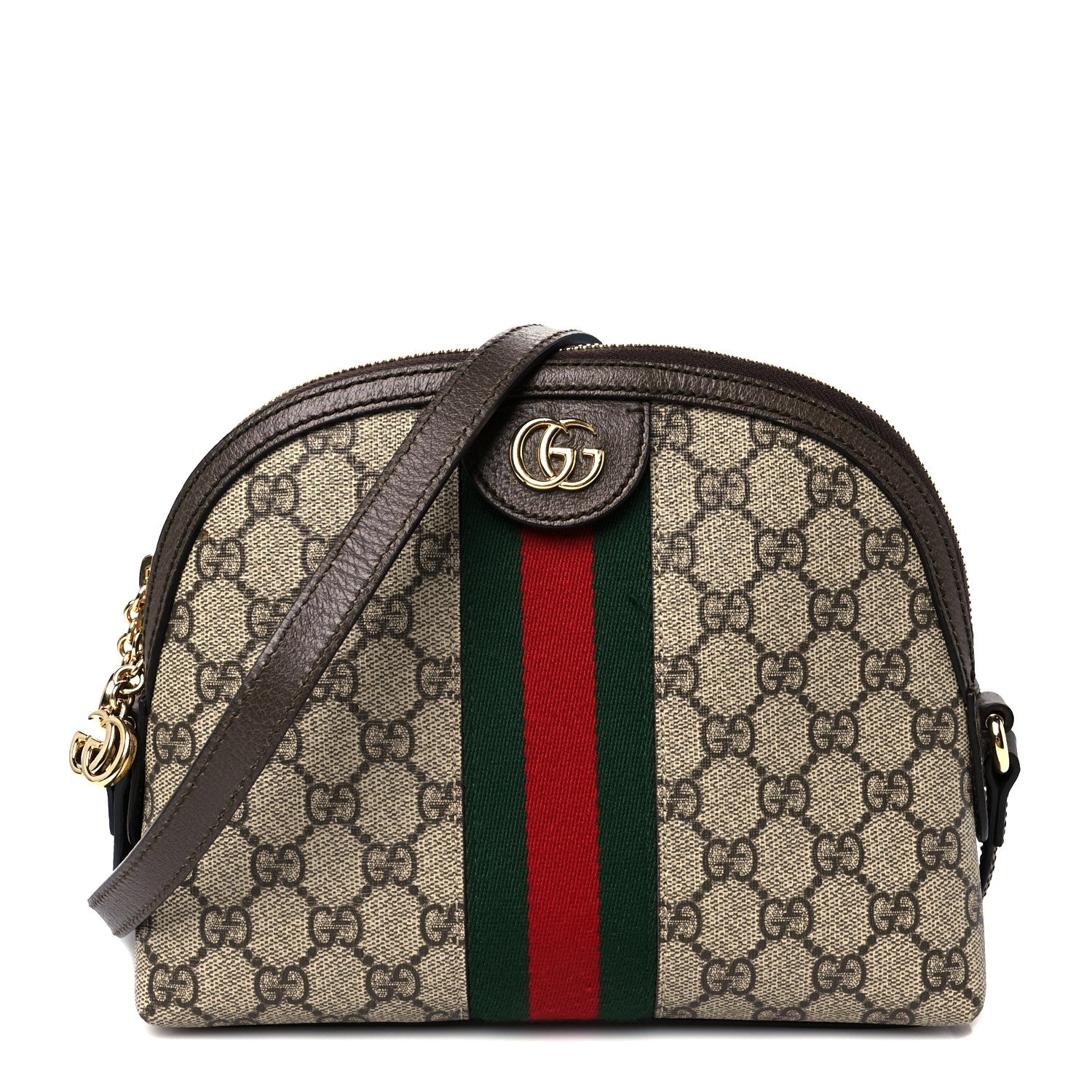 Gucci GG Supreme Monogram Textured Dollar Calfskin Web Small Ophidia Dome Shoulder Bag Beige Ebony New Acero 1 of 11