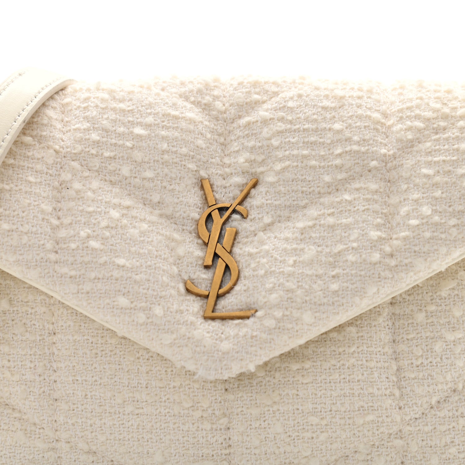 Saint Laurent Boucle Tweed Quilted Toy Loulou Puffer Monogram Chain Satchel Crema Soft 8 of 11