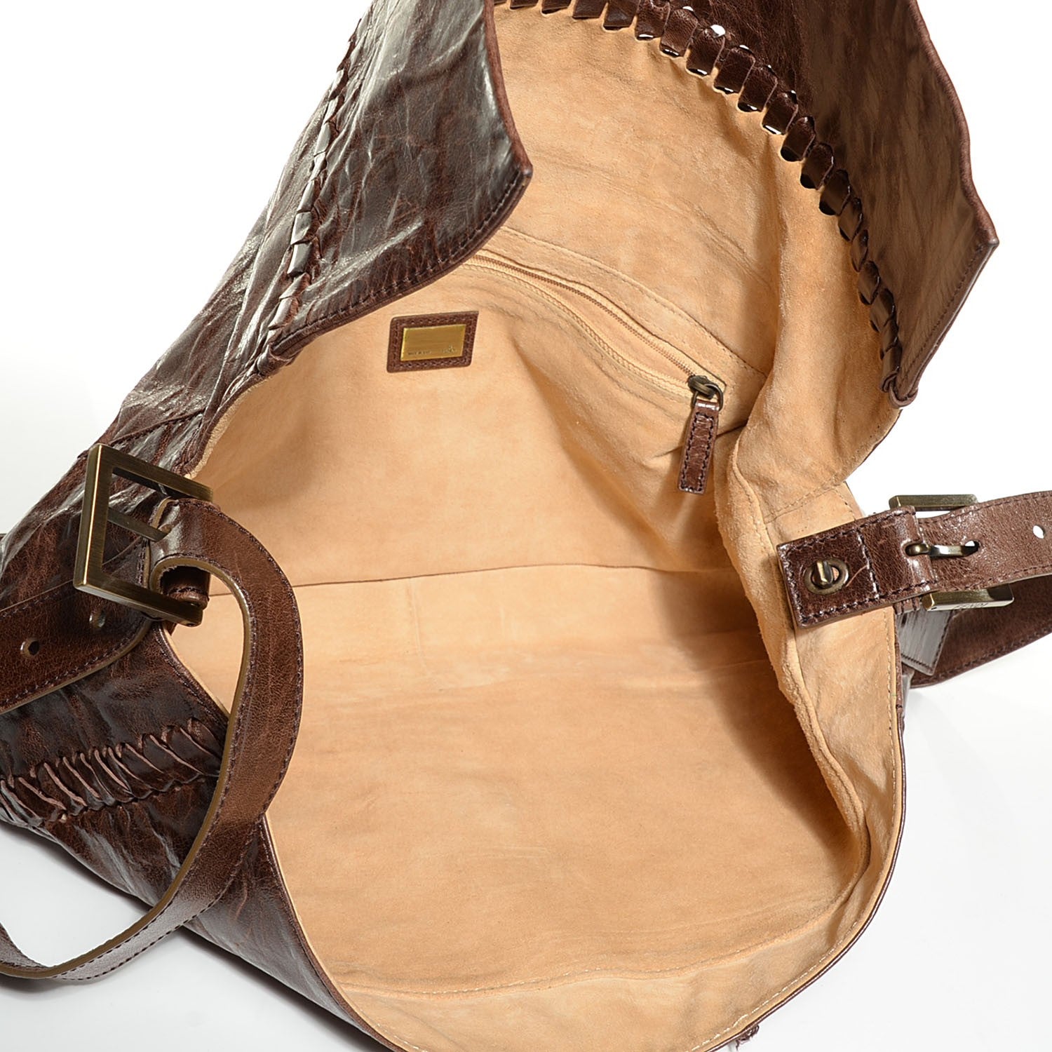 Fendi Glazed Calfskin Maxi Whipstitch Baguette Marrone 5 of 7