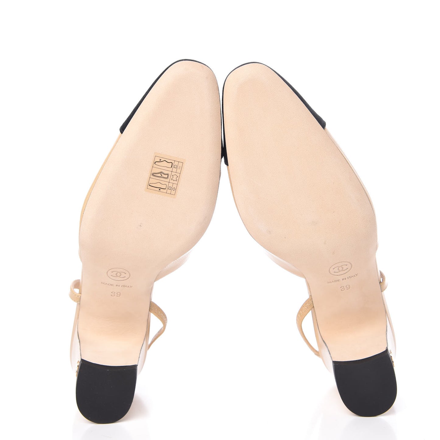 Goatskin Grosgrain Cap Toe CC Slingback Pumps 39 Beige Black