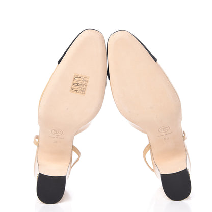 Chanel Goatskin Grosgrain Cap Toe CC Slingback Pumps 39 Beige Black 5 of 11