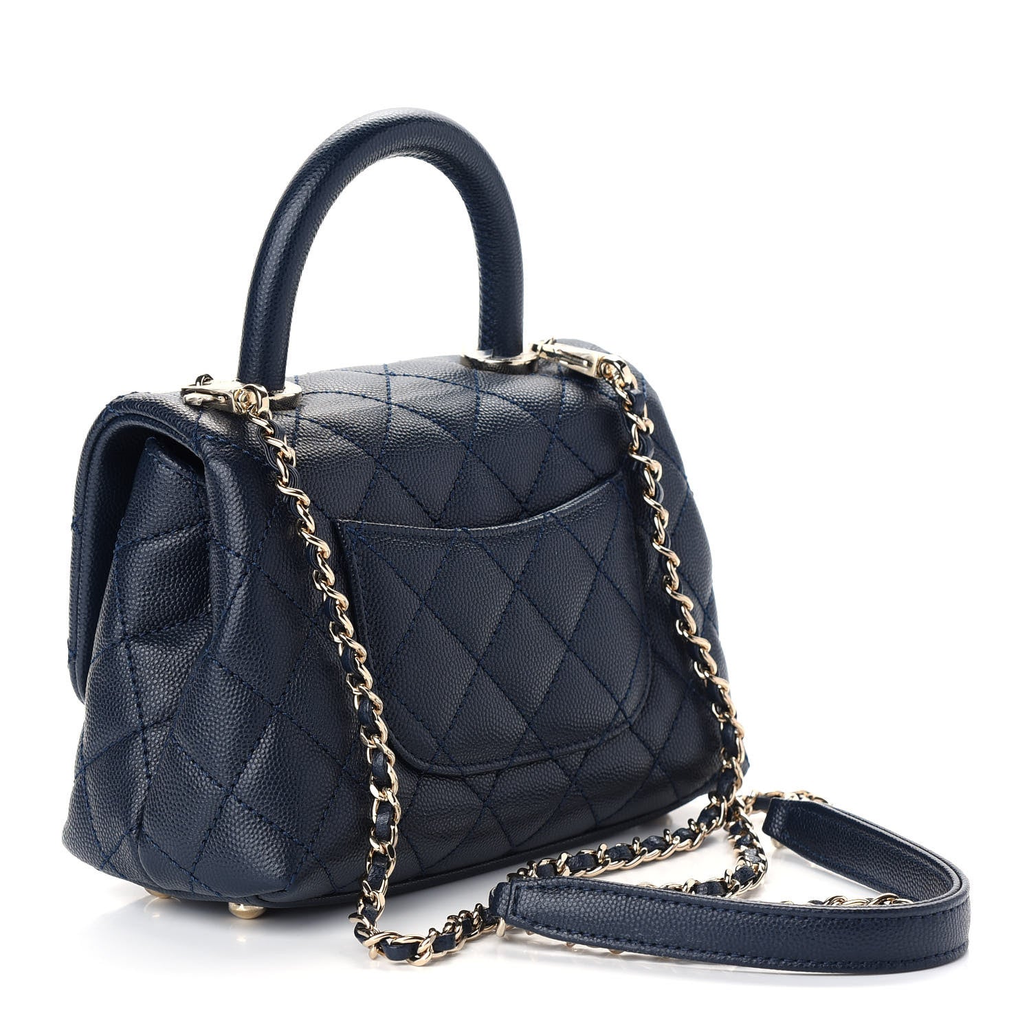 Chanel Caviar Quilted Extra Mini Coco Handle Flap Navy 2 of 8