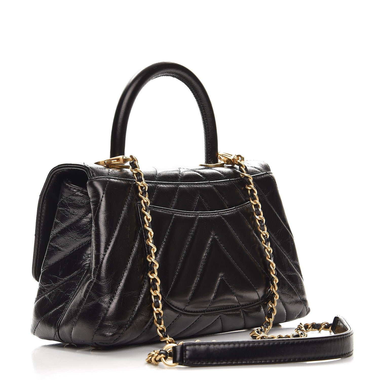 Chanel Calfskin Chevron Quilted Mini Coco Handle Flap Black 3 of 8