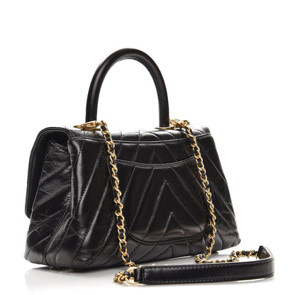 Chanel Calfskin Chevron Quilted Mini Coco Handle Flap Black 3 of 8