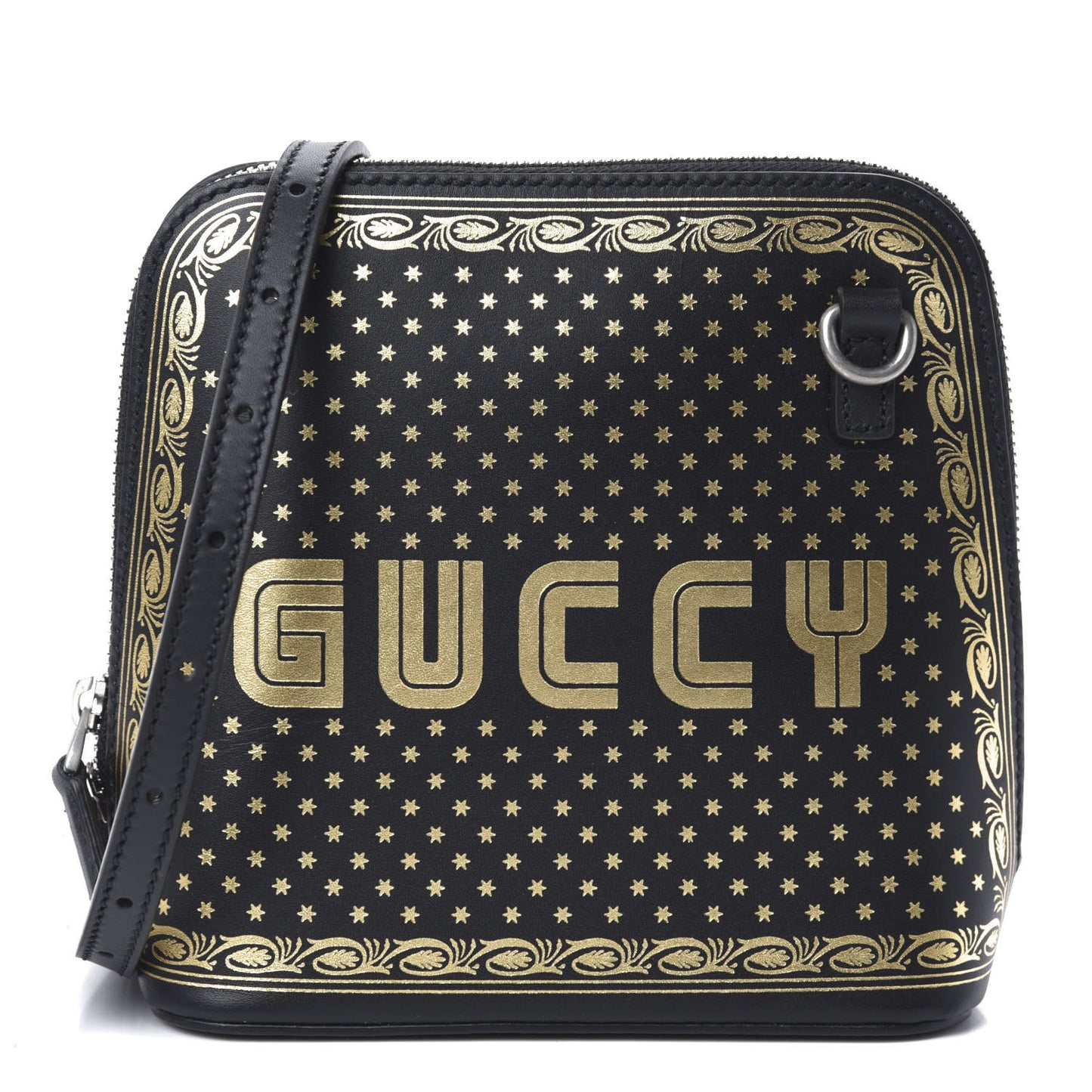 X SEGA Calfskin GUCCY Stars Mini Dome Shoulder Bag Black Gold