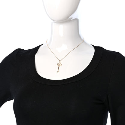 Tiffany 18K Rose Gold Diamond Crown Key Pendant Necklace 2 of 4