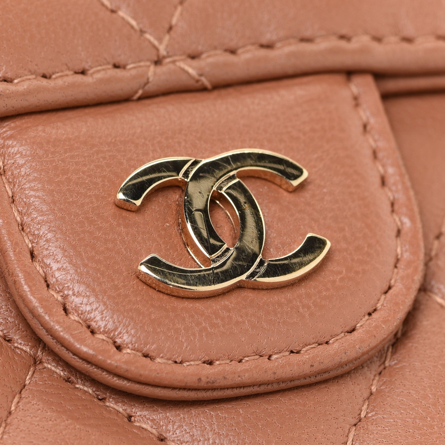 Lambskin Quilted Compact Flap Wallet Beige