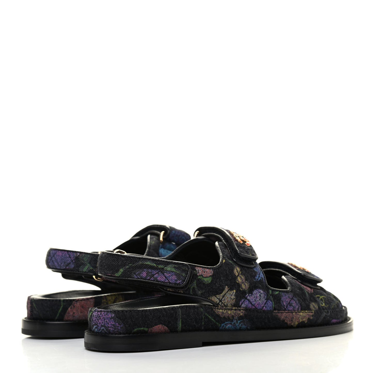 Denim Velcro Dad Sandals 37.5 Dark Grey Red Yellow Black
