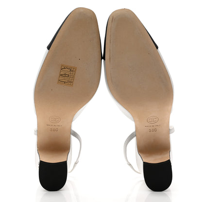 Chanel Calfskin Cap Toe CC Slingback Pumps 38 Black White 5 of 10