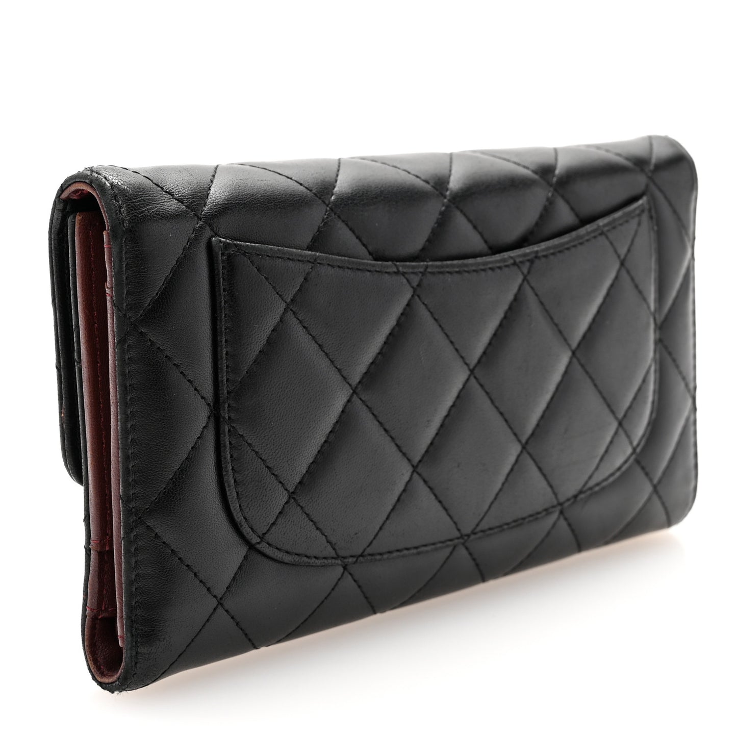 Lambskin Quilted Large Flap Wallet Black