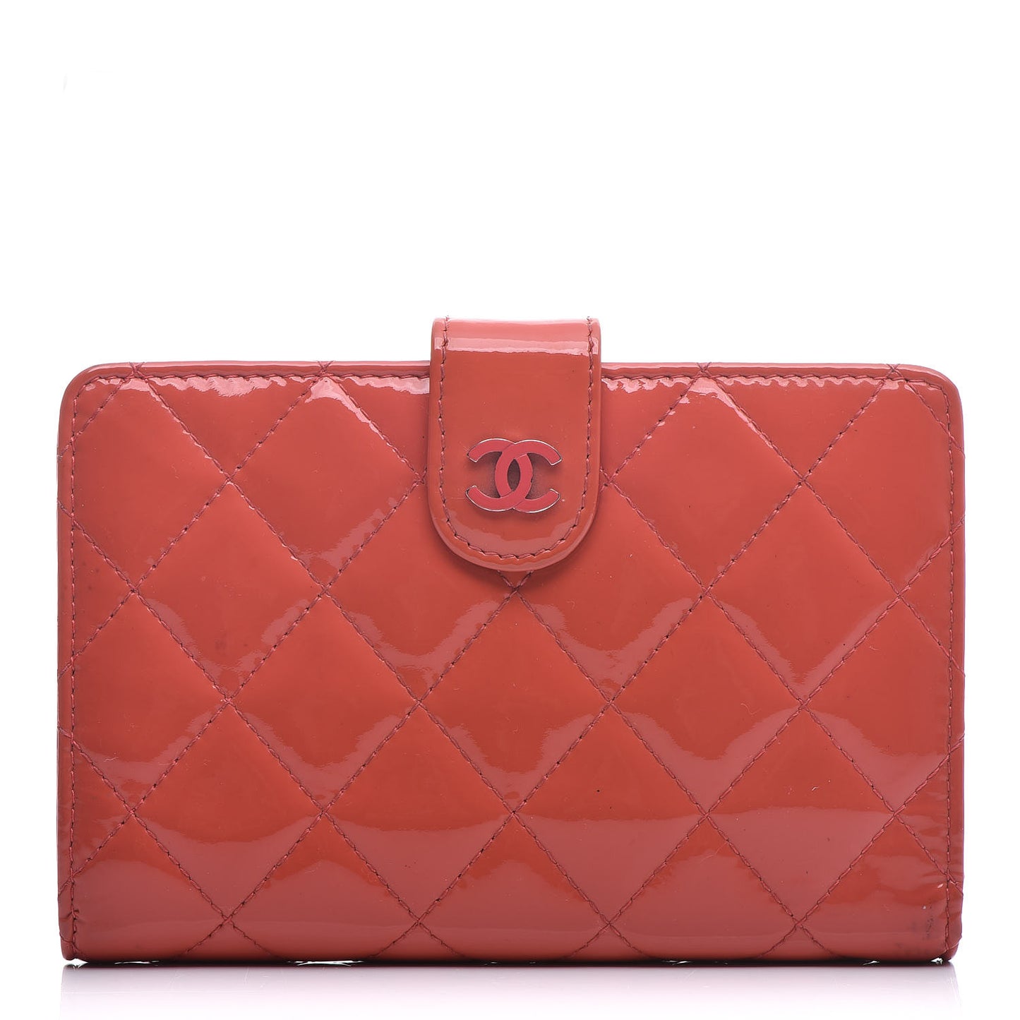Patent Quilted Zip Pocket Wallet Coral