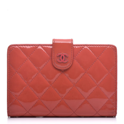 Chanel Patent Quilted Zip Pocket Wallet Coral 1 of 21