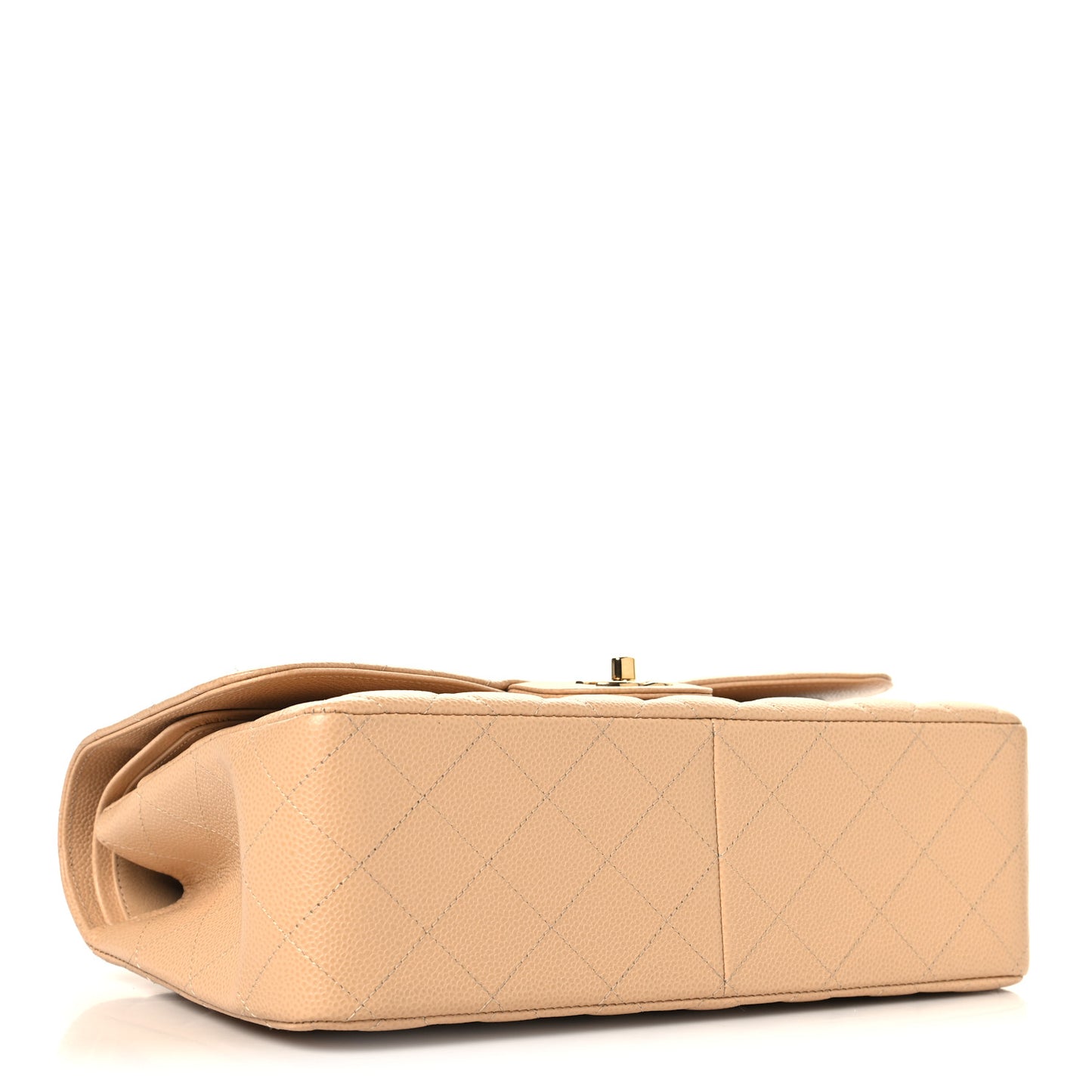 Caviar Quilted Jumbo Double Flap Beige
