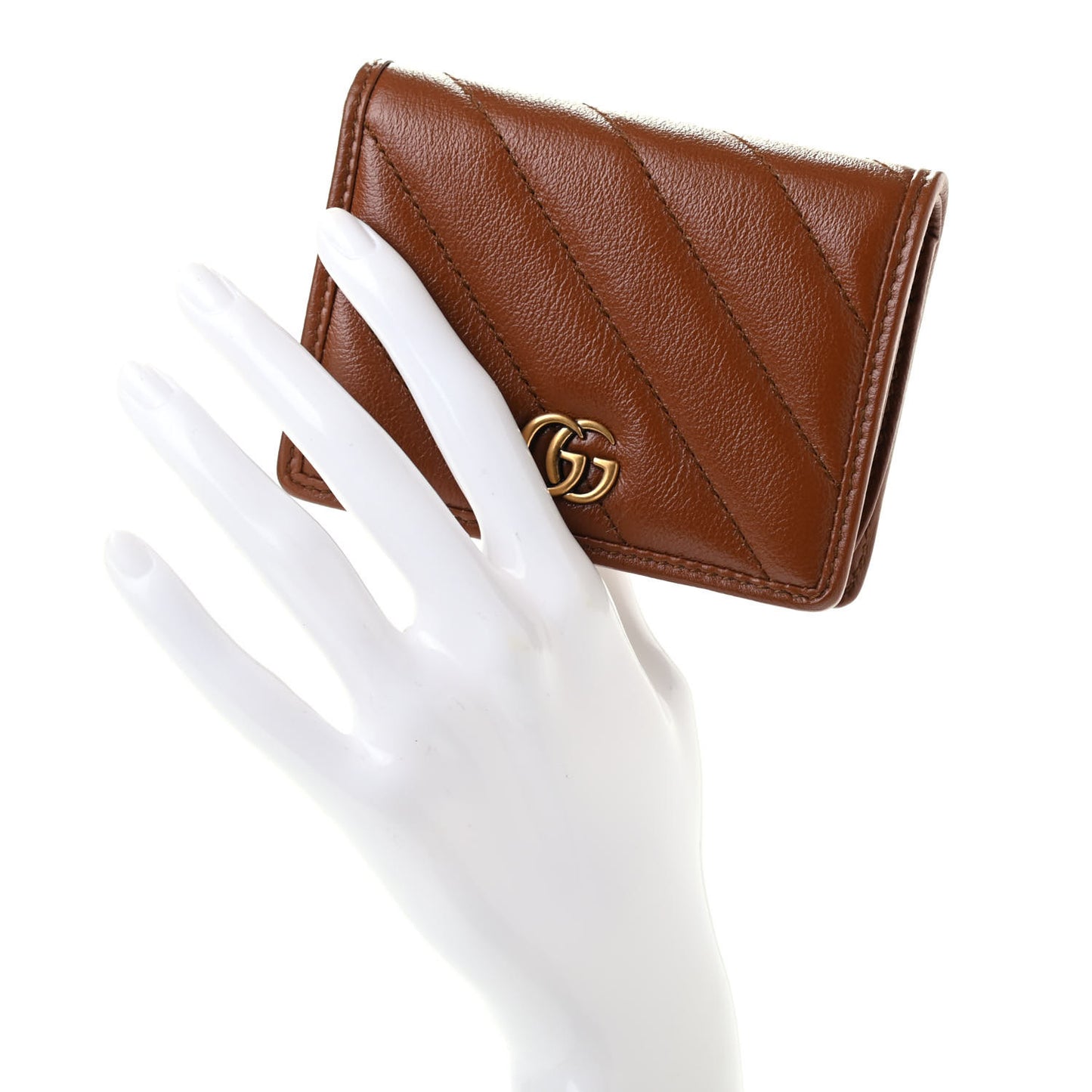 Azalea Calfskin Matelasse Diagonal GG Marmont Card Case Wallet Cuir