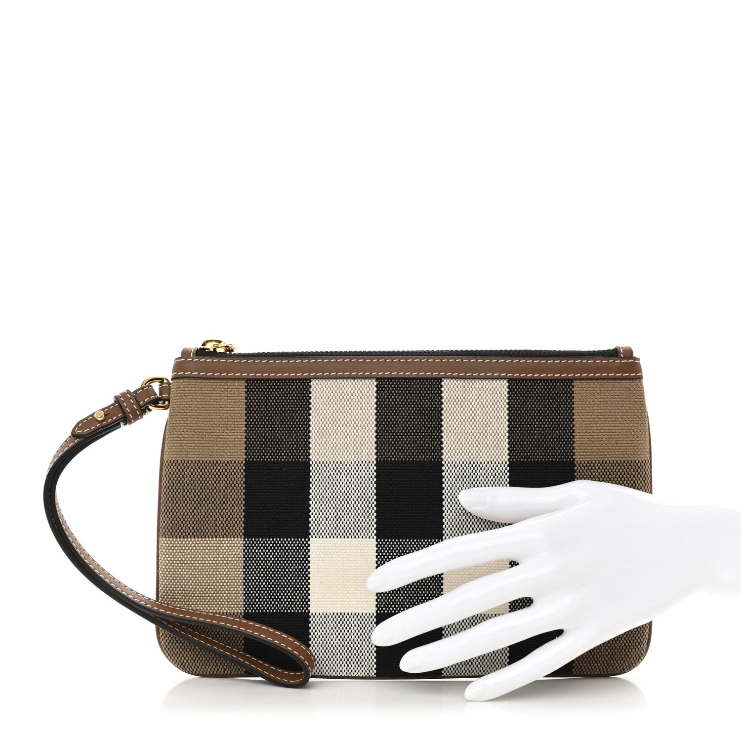 Burberry House Check Peyton Wristlet Pouch Taupe Brown 1755983