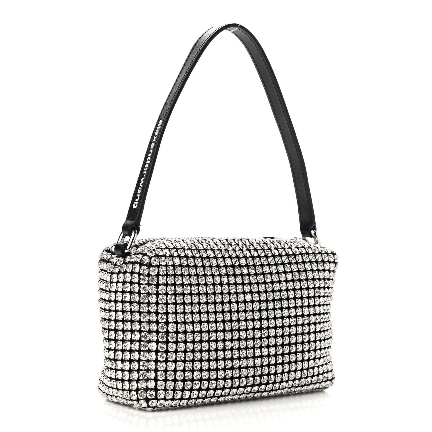 Mesh Crystal Rhinestone Mini Heiress Pouch Black Silver
