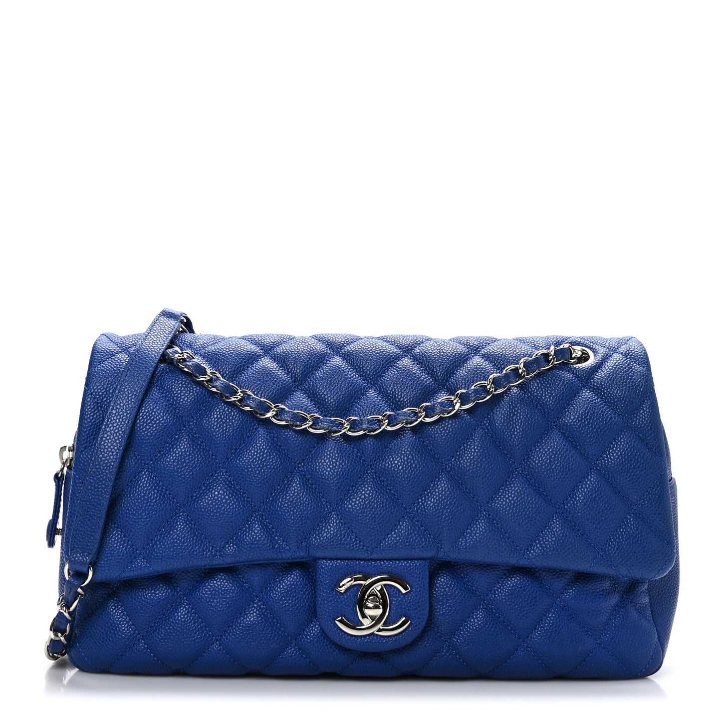 Caviar Quilted Jumbo Easy Flap Blue