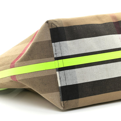 Burberry Canvas Mega Check Extra Large The Giant Reversible Tote Black Neon Yellow 5 of 10