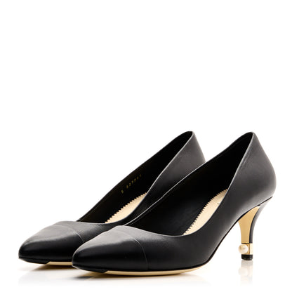 Chanel Lambskin Cap Toe Pearl Pumps 40 Black 3 of 8