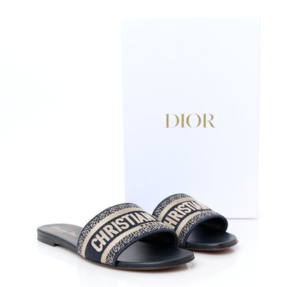 Christian Dior Canvas Embroidered Dway Mules Slide Sandals 37.5 Deep Blue 10 of 10