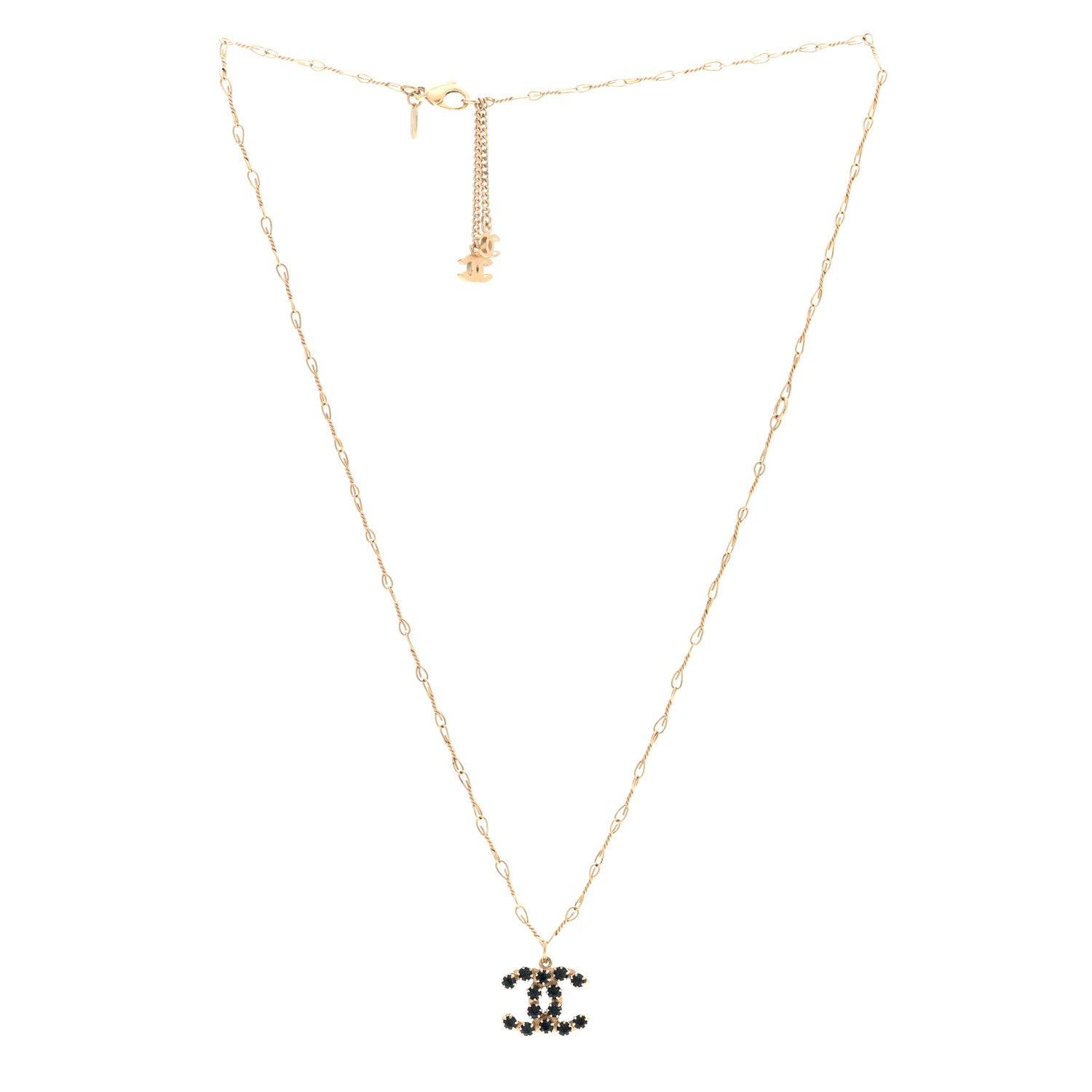 Chanel Glitter Resin Crystal CC Necklace Gold Blue 3 of 7