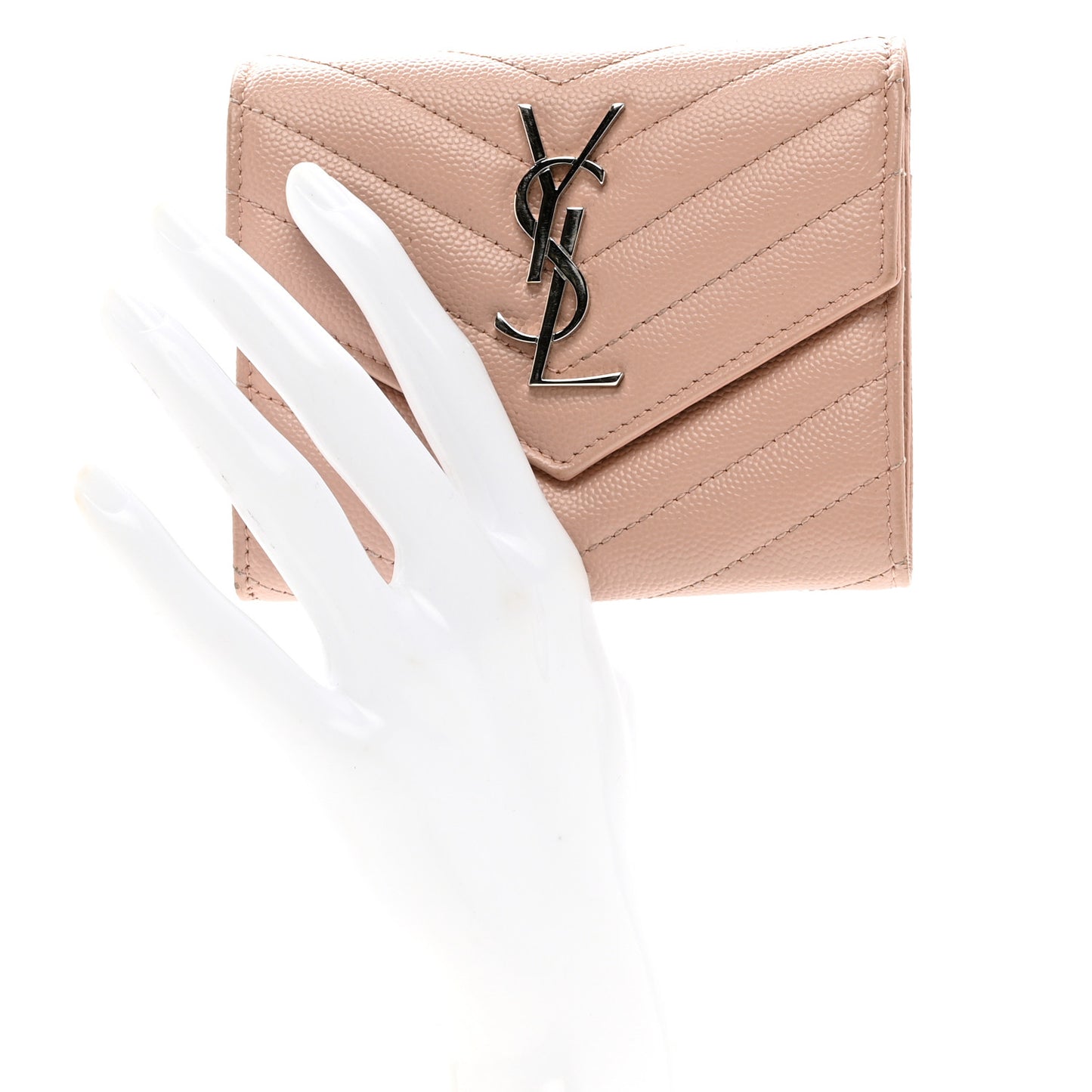 Grain De Poudre Matelasse Chevron Monogram Compact Tri Fold Wallet Pale Pink