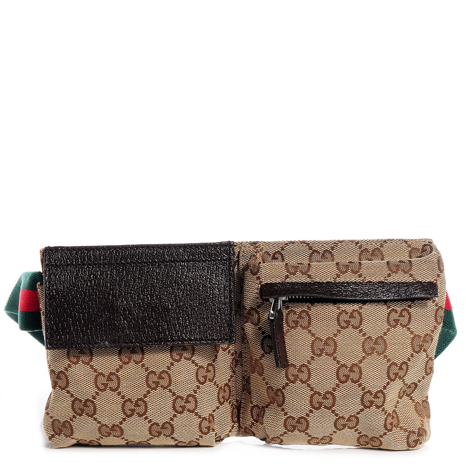 Gucci GG Monogram Web Double Pocket Belt Bag Dark Brown 1 of 8