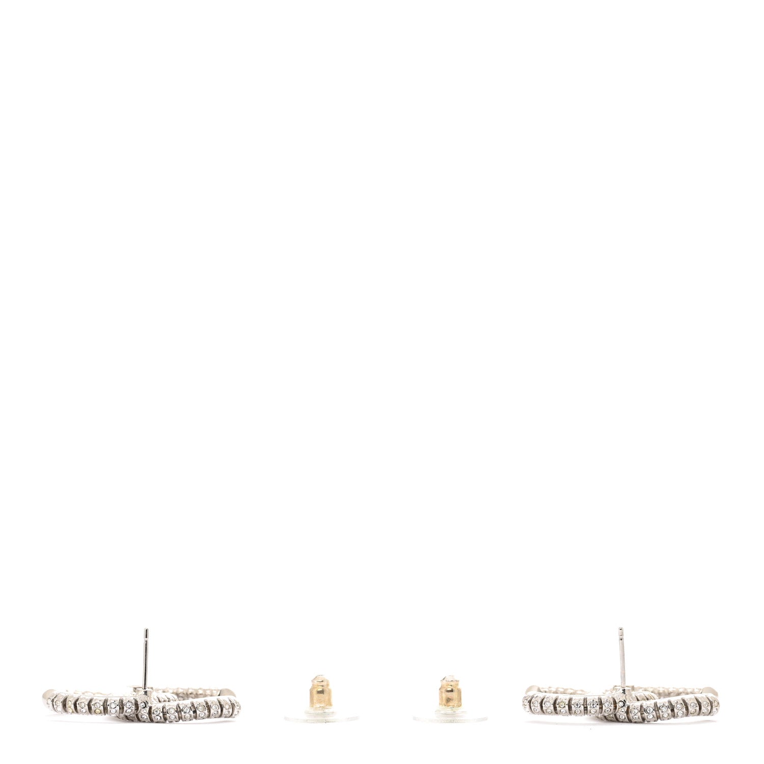 Chanel Metal Crystal CC Large Earrings Silver 3 of 5