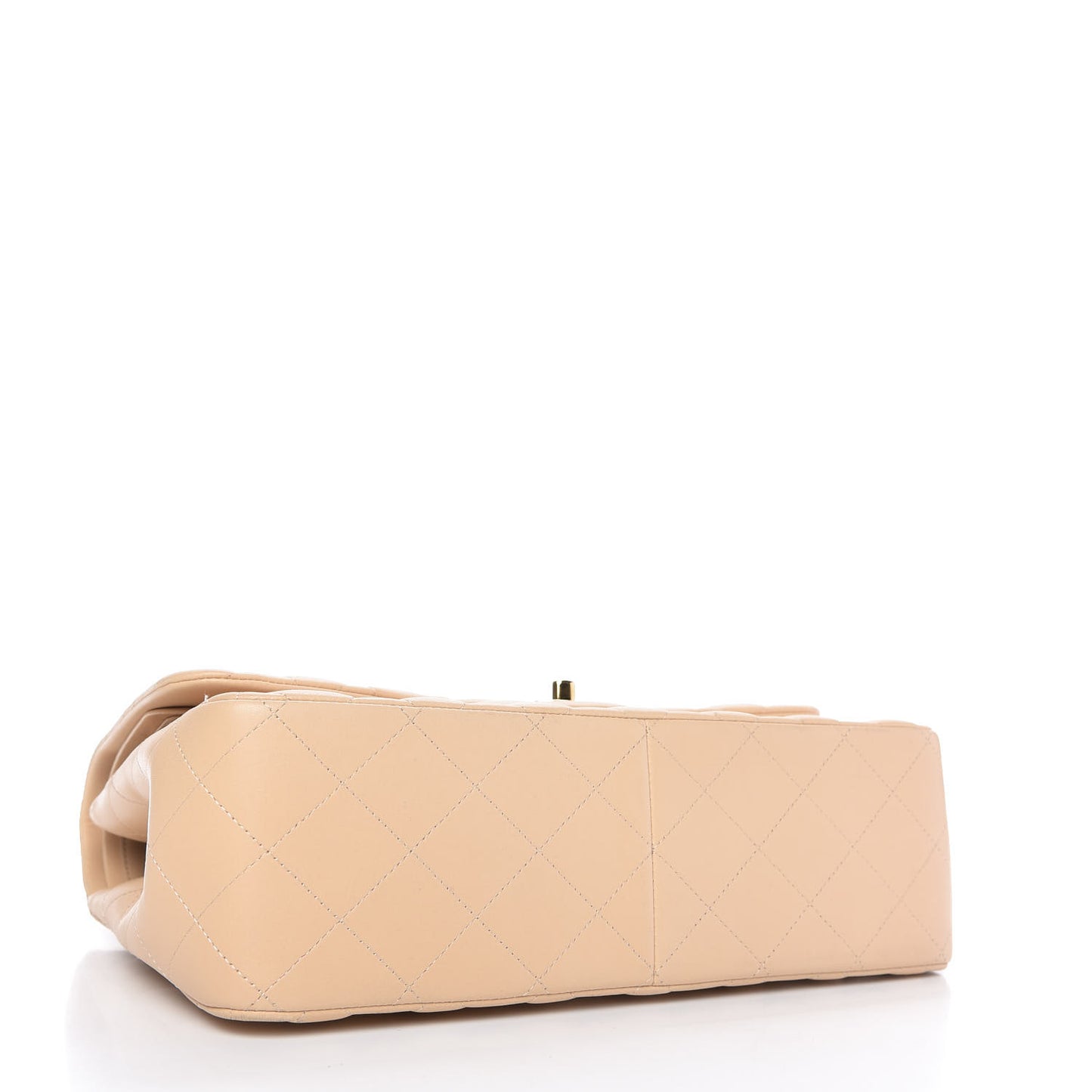 Lambskin Quilted Jumbo Double Flap Beige
