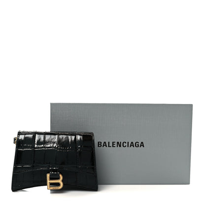 Balenciaga Shiny Calfskin Crocodile Embossed Hourglass Chain Cardholder Black 13 of 13