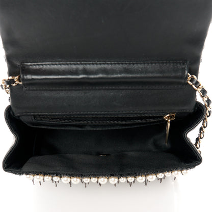 Chanel Lambskin Sequin Pearl Chain Fringe Mini Flap Black 5 of 12