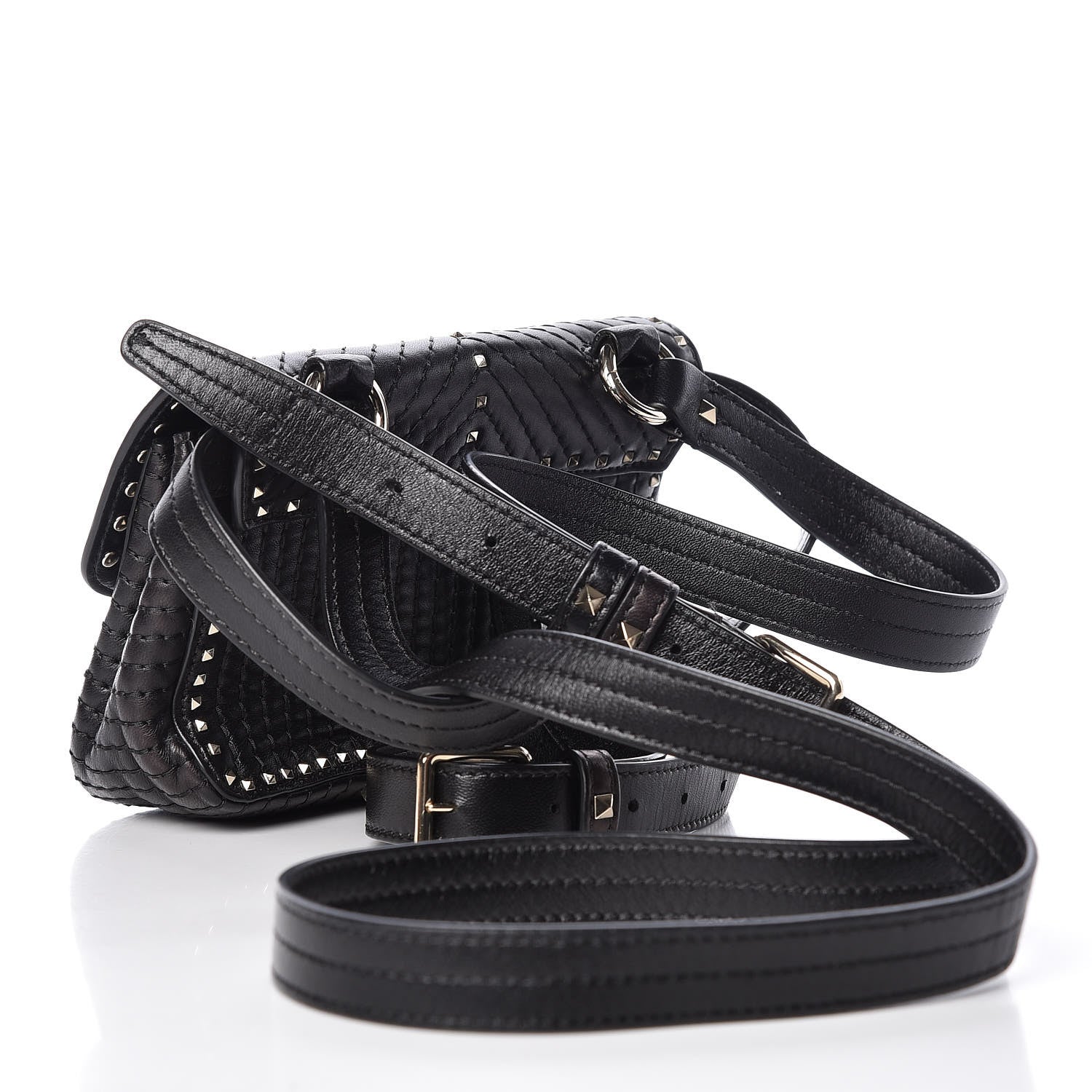 Valentino Garavani Lambskin ZiggyStud Rockstud Convertible Crossbody Belt Bag Black 4 of 12