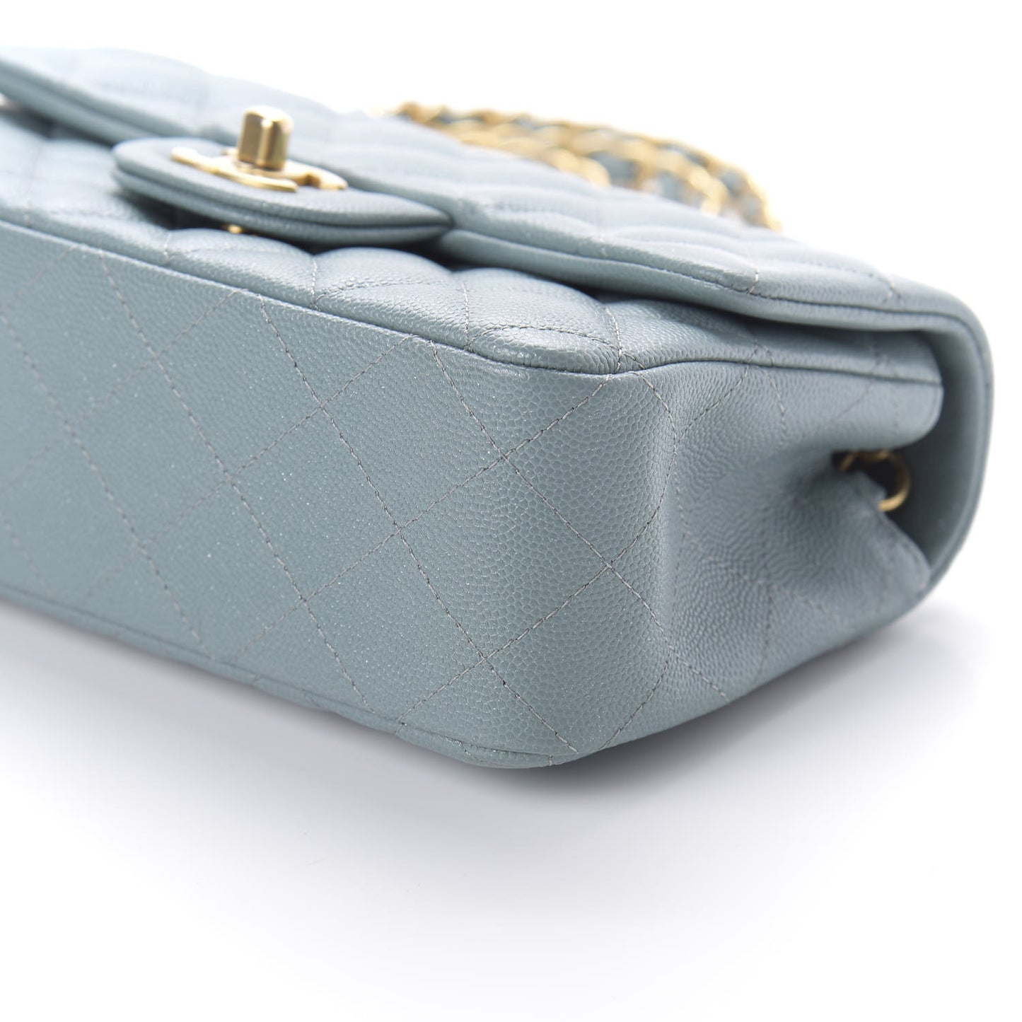 Iridescent Caviar Quilted Mini Rectangular Flap Light Blue
