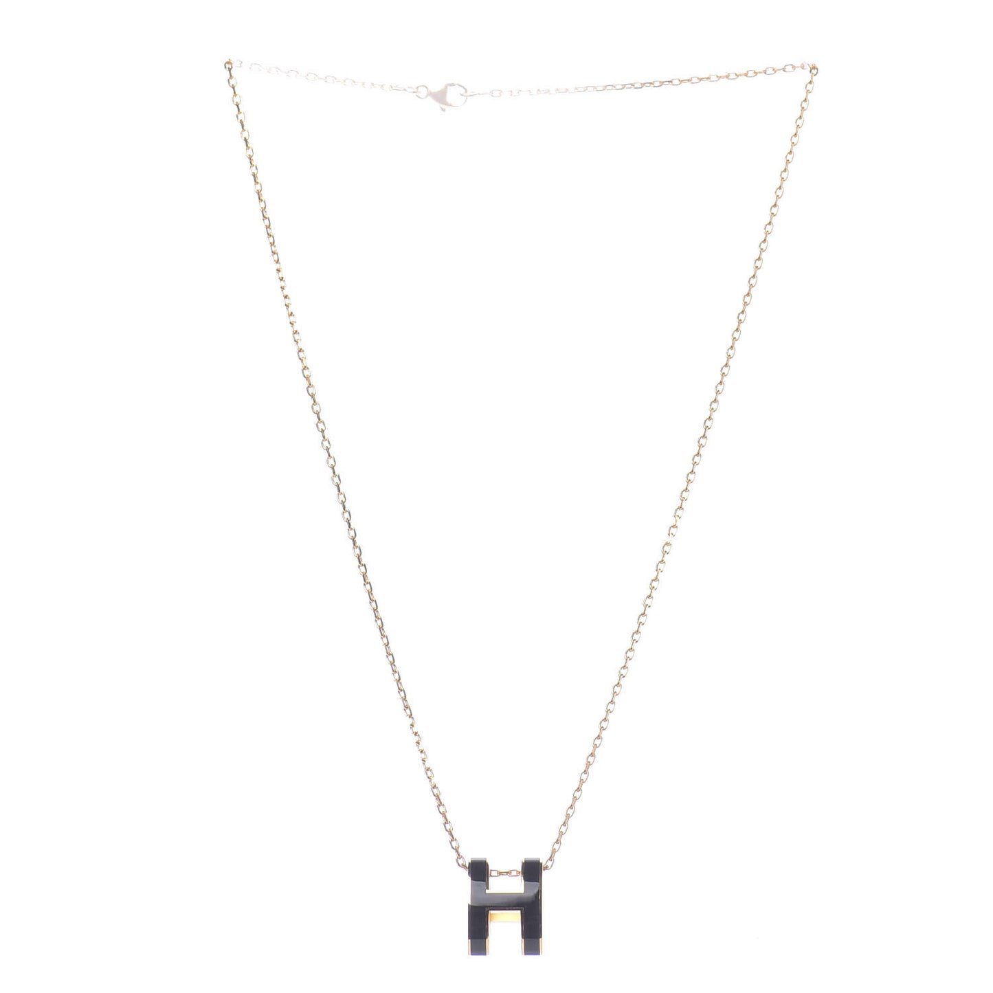 Lacquered Gold Pop H Pendant Necklace Black