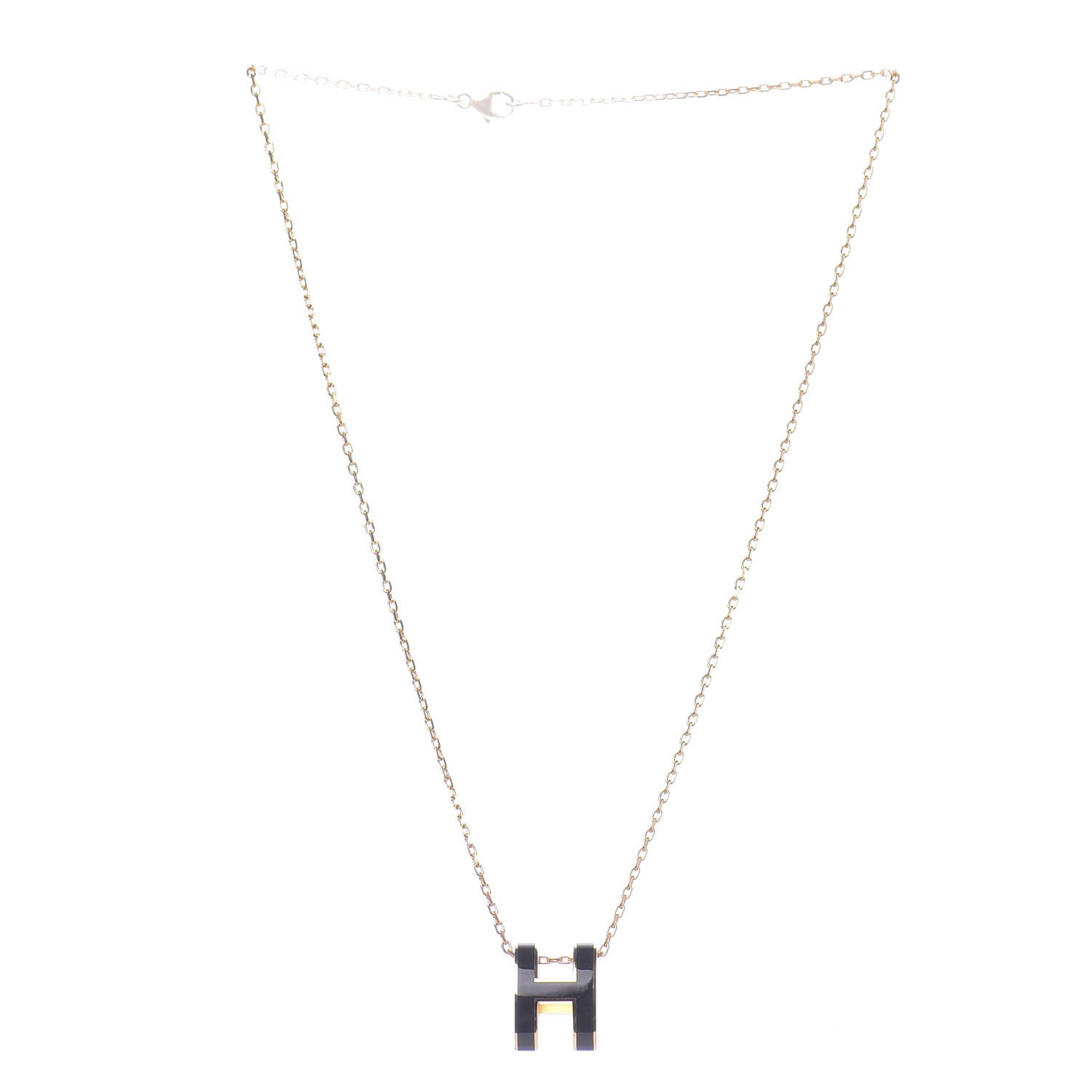 Hermes Lacquered Gold Pop H Pendant Necklace Black 3 of 7
