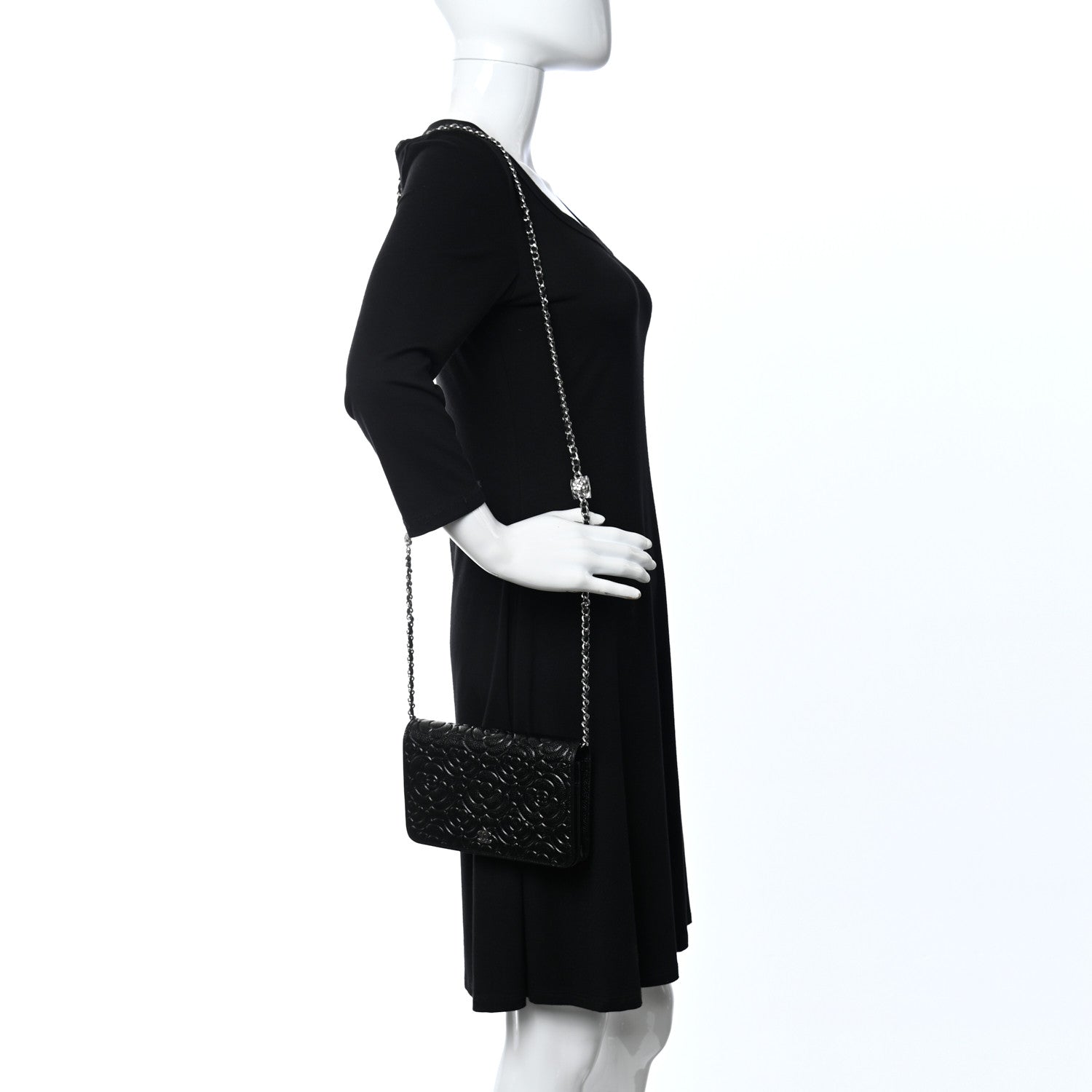 Chanel Caviar Camellia Embossed Wallet On Chain WOC Black 2 of 12
