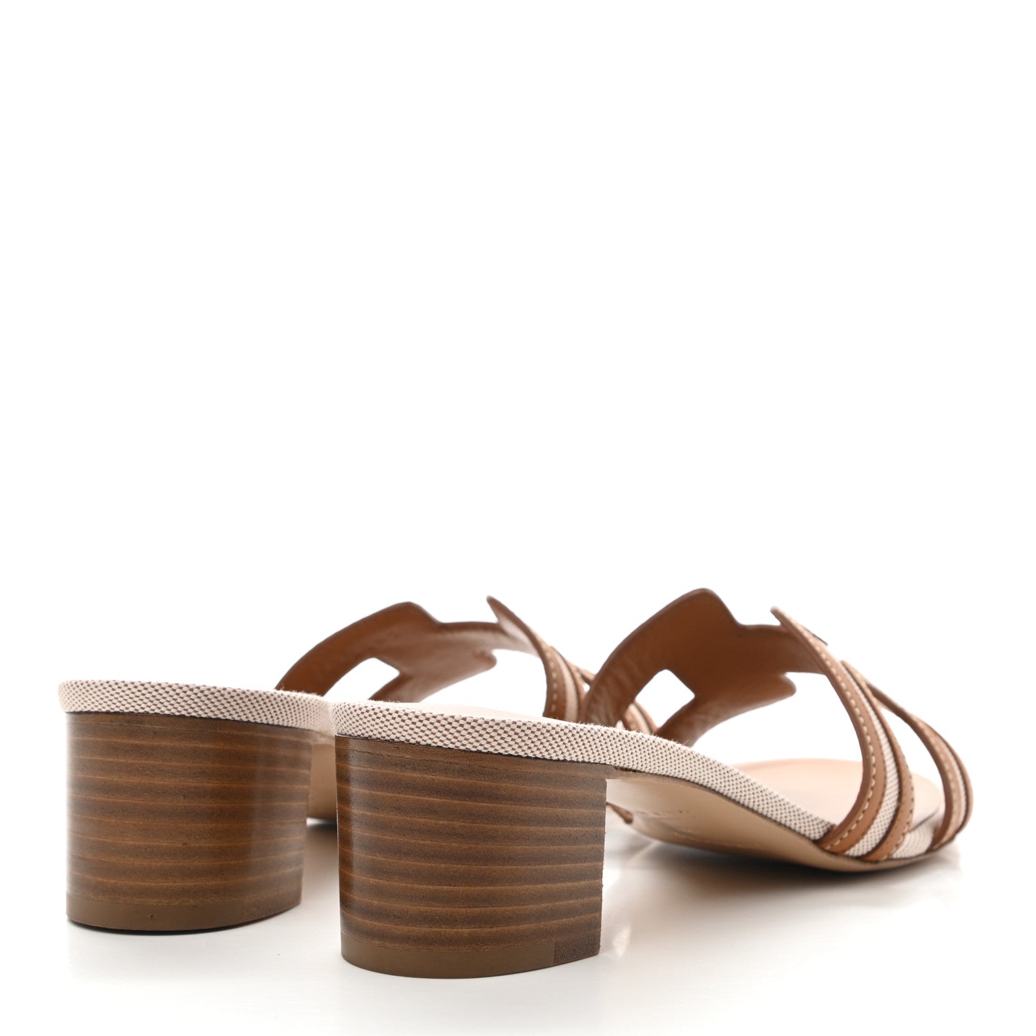 Hermes Calfskin Canvas Oasis Sandals 37 Noisette Beige Dore 4 of 9