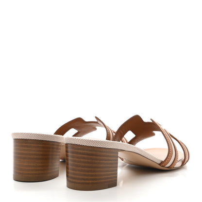 Hermes Calfskin Canvas Oasis Sandals 37 Noisette Beige Dore 4 of 9