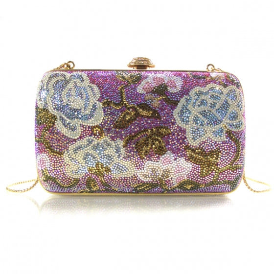 Judith Leiber Swarovski Crystal Floral Minaudiere Clutch 1 of 7