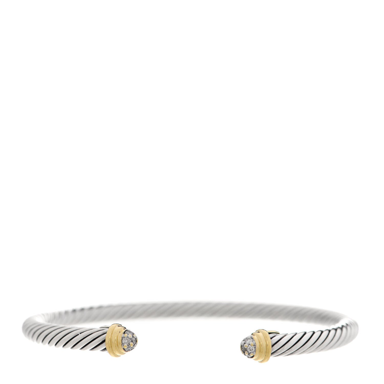 David Yurman Sterling Silver 18K Yellow Gold Diamond 4mm Cable Kids Bracelet 1 of 4