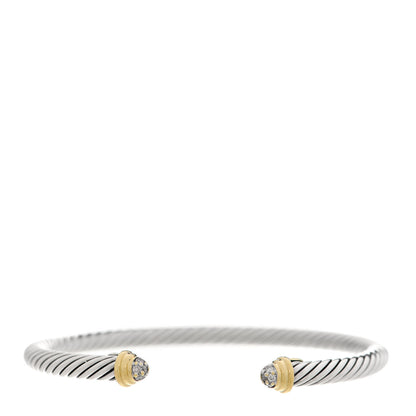 David Yurman Sterling Silver 18K Yellow Gold Diamond 4mm Cable Kids Bracelet 1 of 4