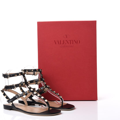 Valentino Garavani Calfskin Rockstud Ankle Wrap Flat Thong Sandals 36 Black 10 of 10