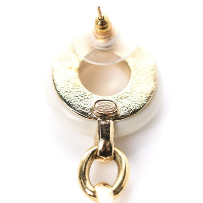 Chanel Metal Resin CC Round Drop Earrings Gold White 4 of 4