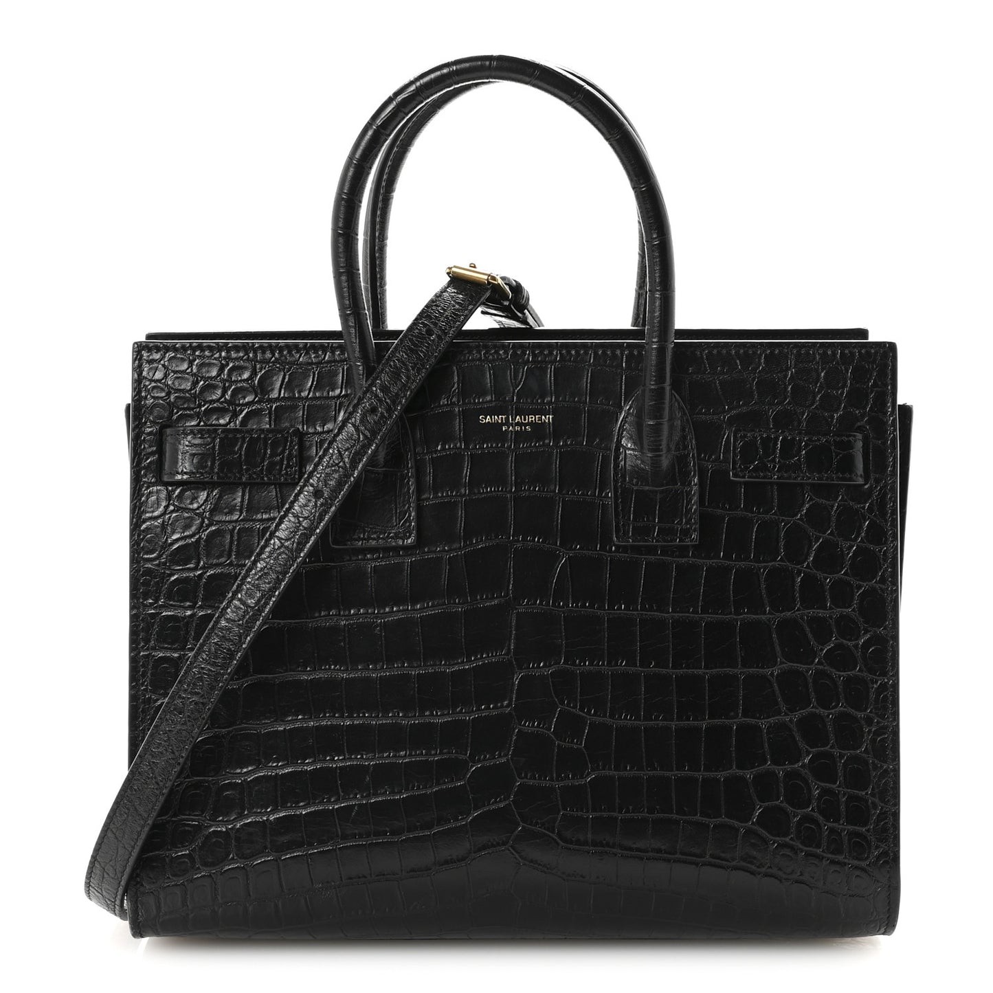 Calfskin Crocodile Embossed Baby Sac De Jour Black