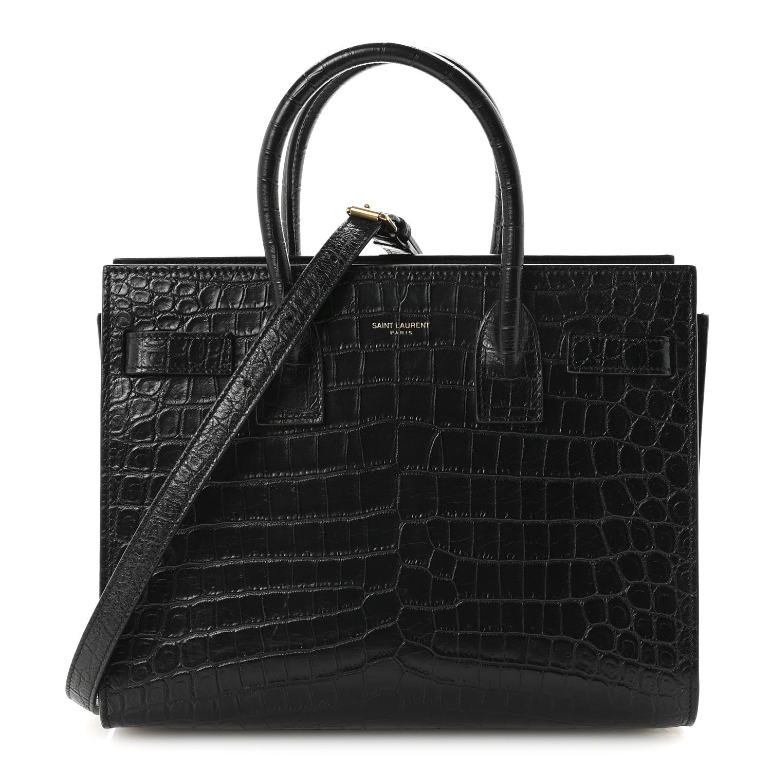 Saint Laurent Calfskin Crocodile Embossed Baby Sac De Jour Black 1 of 9
