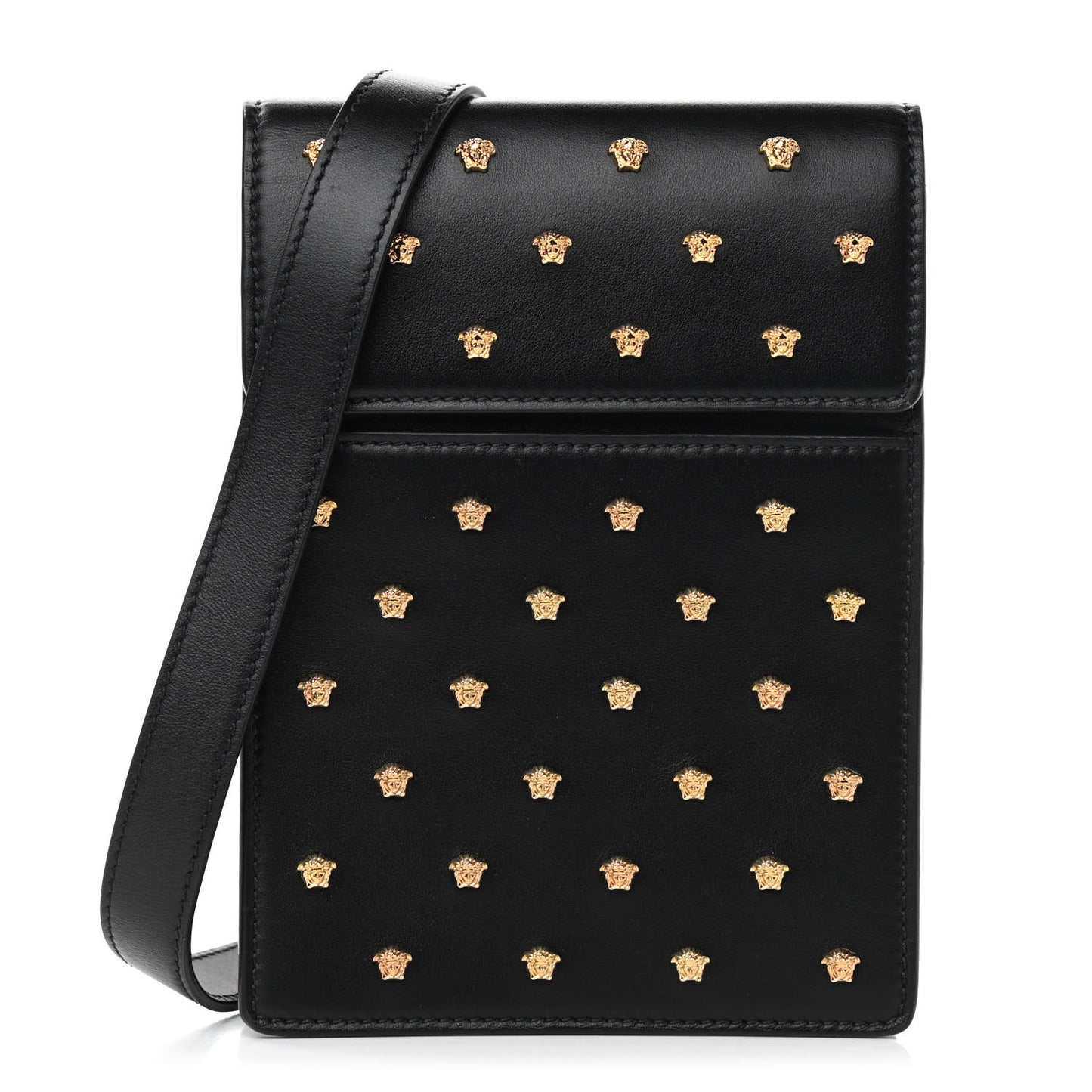 Calfskin Studded Medusa Crossbody Black