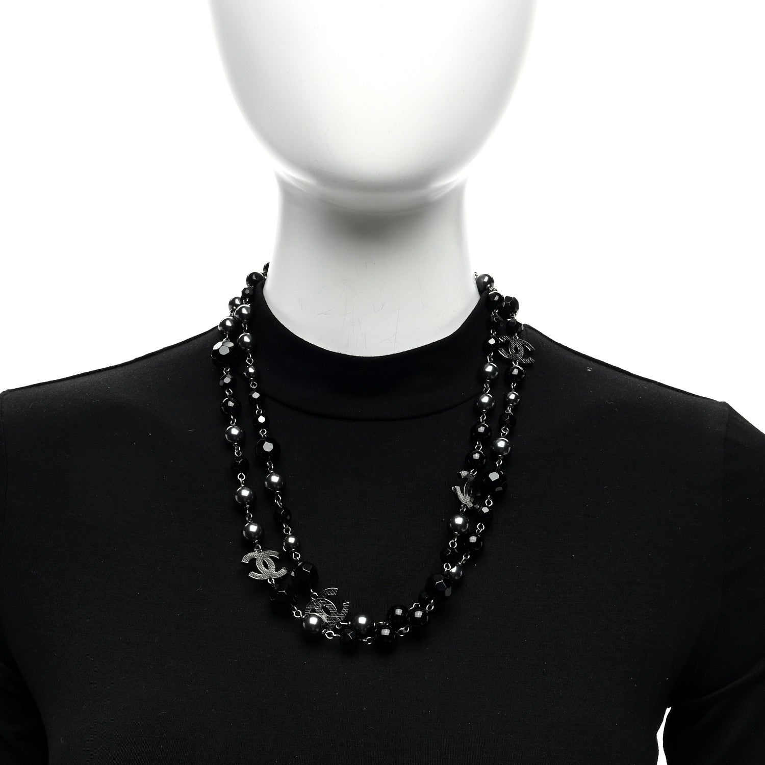 Chanel Ruthenium Pearl Beaded CC Long Necklace Black 2 of 5