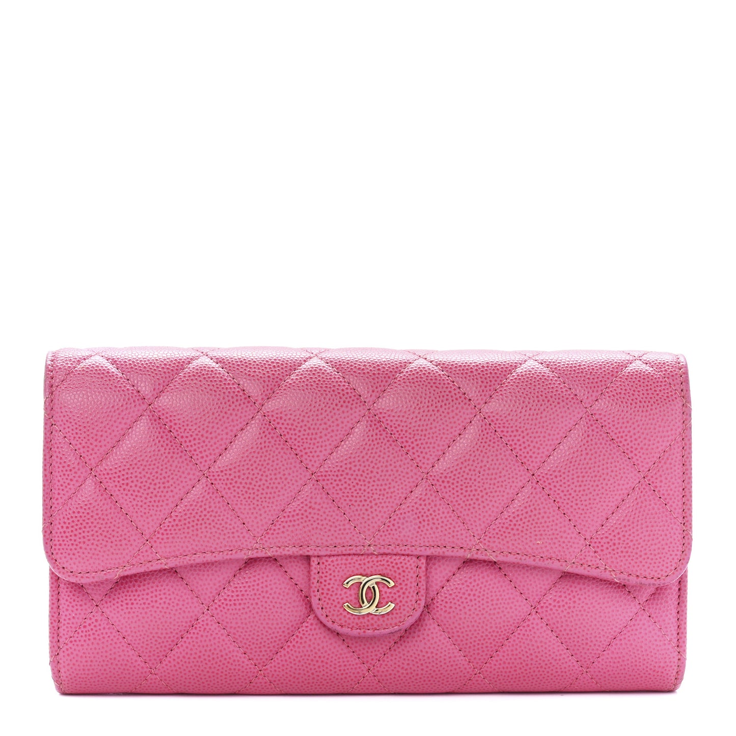 Caviar Quilted Large Gusset Flap Wallet Pink