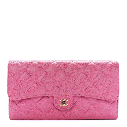 Chanel Caviar Quilted Large Gusset Flap Wallet Pink 1 of 13